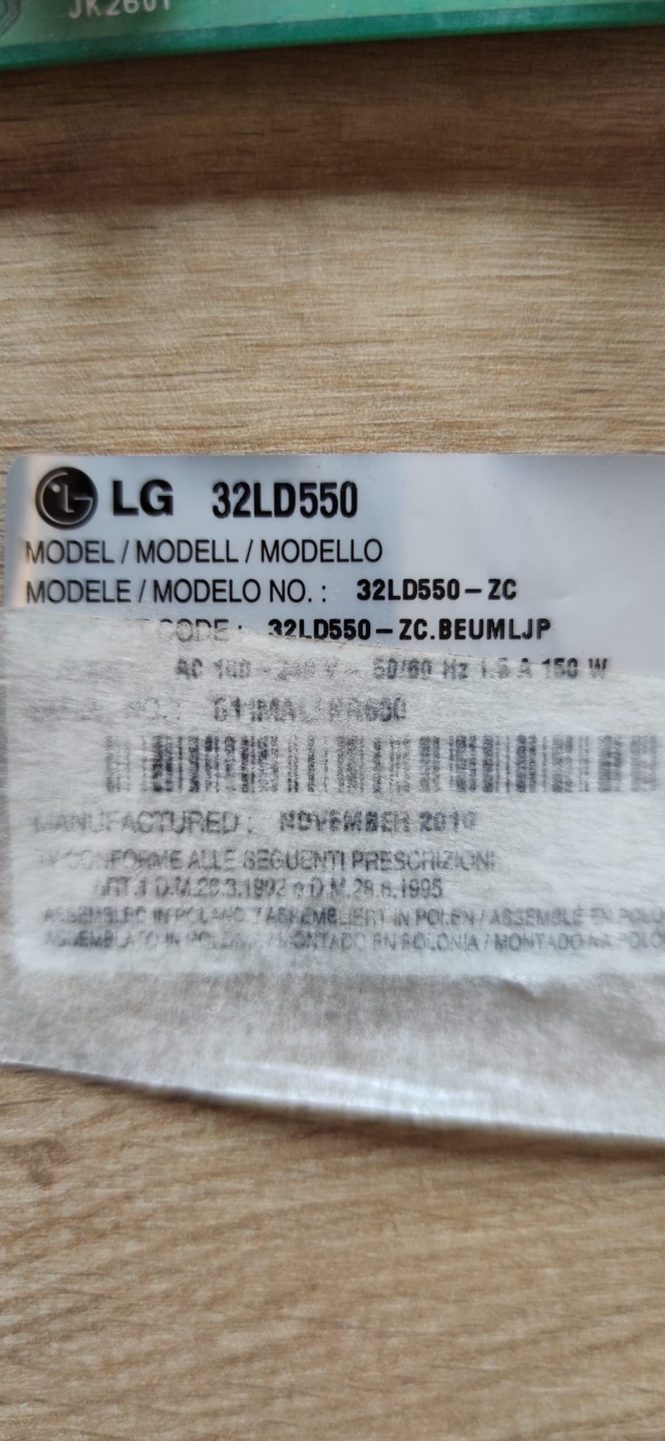 EBT60927382 , EAX61354204 (0) , LK315D3LA57 , 32LD550 , LG MAINBOARD ,