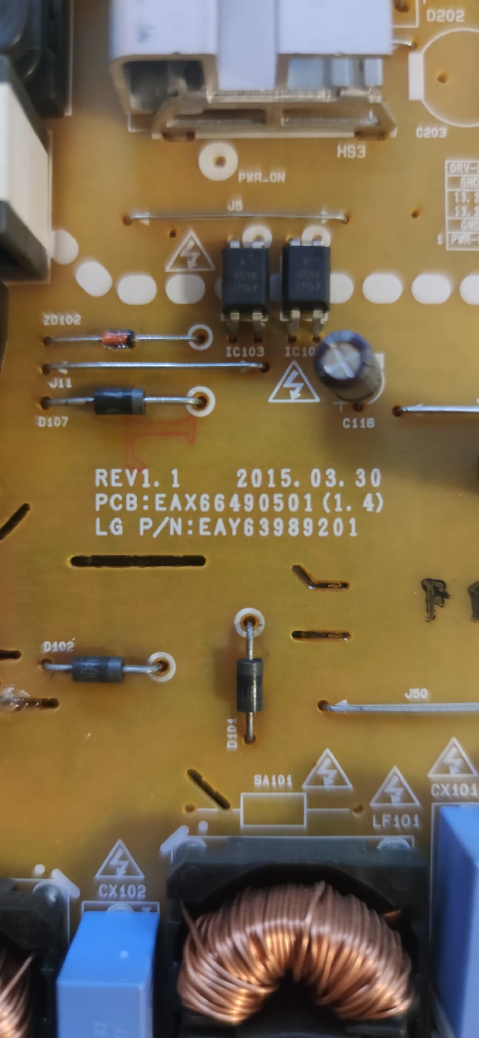 EAX66490501 , 1.4 , EAY63989201 , LGP49E-15UL2 , POWER BOARD , LG BESLEME